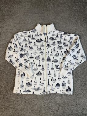 Vintage Art Unlimited Sweatshirt Mens M White Terry Lighthouse Of America Zip Up